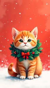 Festive orange cat with a Christmas wreath — why cats think Christmas is all about them.